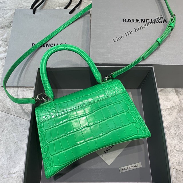 Balenciaga專櫃新款小號手提肩背女包原單沙漏包 巴黎世家鱷魚紋新綠色沙漏包 fyj1403